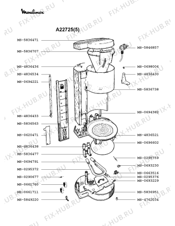 Взрыв-схема кофеварки (кофемашины) Moulinex A22725(5) - Схема узла DP001581.7P2