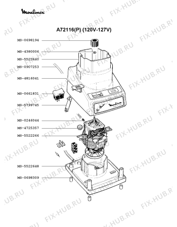 Взрыв-схема блендера (миксера) Moulinex A72116(P) - Схема узла EP001160.6P2