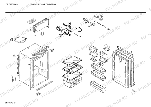 Схема №1 KILDDJ3FF RG6153E70 с изображением Терморегулятор для холодильника Bosch 00167230