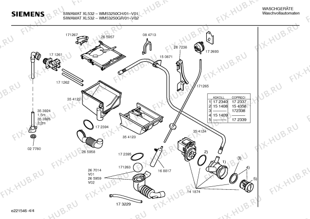 Схема №3 WM53250CH SIWAMAT XL532 с изображением Таблица программ для стиралки Siemens 00524980