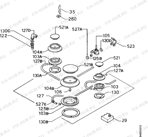 Взрыв-схема плиты (духовки) Arthurmartinelux AMC984T - Схема узла Functional parts 267