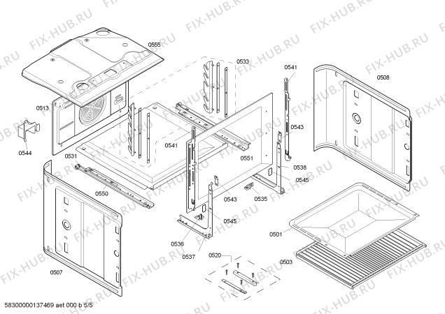 Взрыв-схема плиты (духовки) Bosch HBB57C550E - Схема узла 05