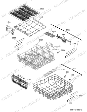 Взрыв-схема посудомоечной машины Electrolux EI24CD35RS2A - Схема узла Basket 160