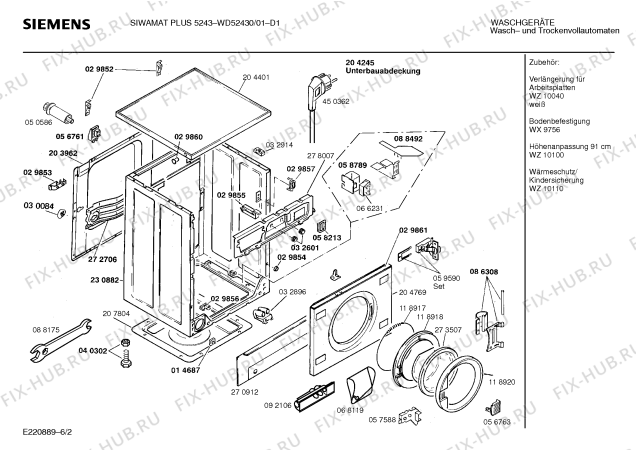 Взрыв-схема стиральной машины Siemens WD52430 SIWAMAT PLUS 5243 - Схема узла 02