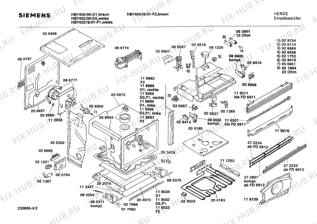 Взрыв-схема плиты (духовки) Siemens HB740478 - Схема узла 02