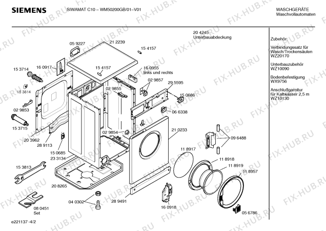 Взрыв-схема стиральной машины Siemens WM50200GB SIWAMAT C10 - Схема узла 02