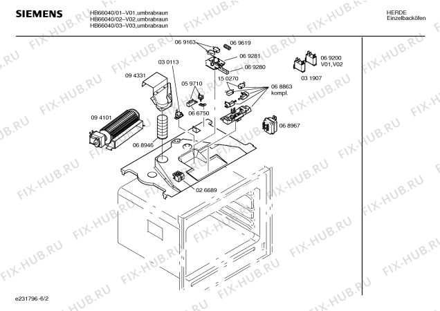 Взрыв-схема плиты (духовки) Siemens HB66040 - Схема узла 02