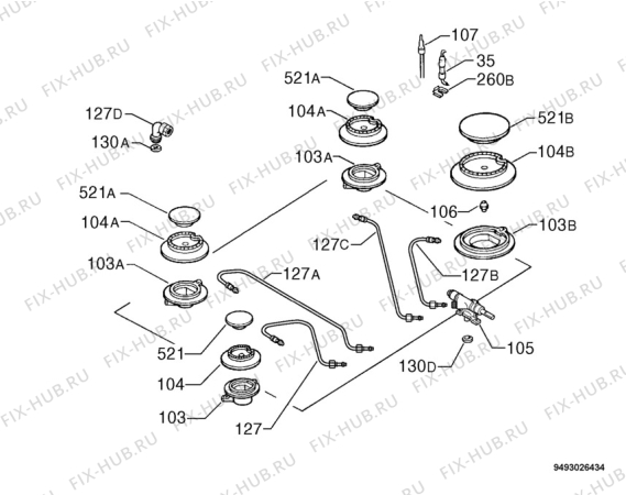 Взрыв-схема плиты (духовки) Rex Electrolux PX74V - Схема узла Functional parts 267