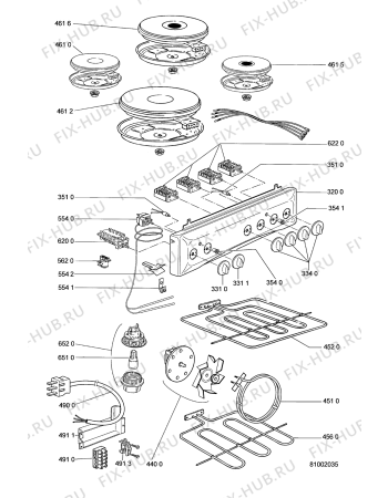 Взрыв-схема плиты (духовки) Whirlpool ACM 396 N - Схема узла
