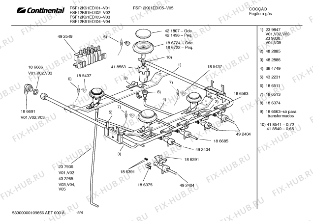 Взрыв-схема плиты (духовки) Continental FSF12K61ED - Схема узла 04