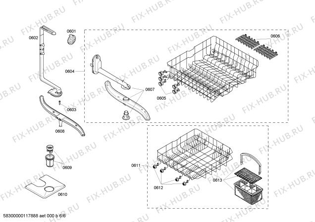 Схема №1 SHX36L05UC Bosch с изображением Корзина для посуды для посудомойки Bosch 00660293