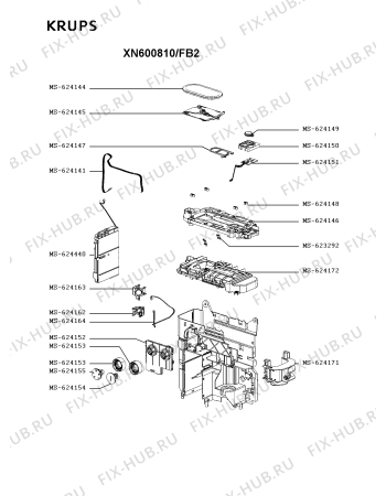 Взрыв-схема кофеварки (кофемашины) Krups XN600810/FB2 - Схема узла 2P005652.2P2