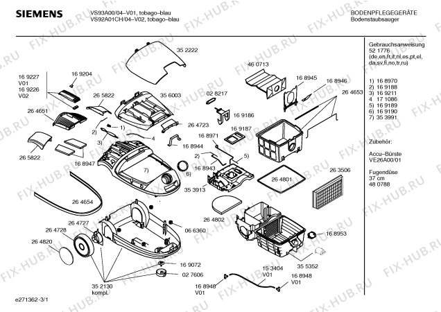 Схема №2 VS93A01 SUPER L 930 с изображением Панель для электропылесоса Siemens 00169227