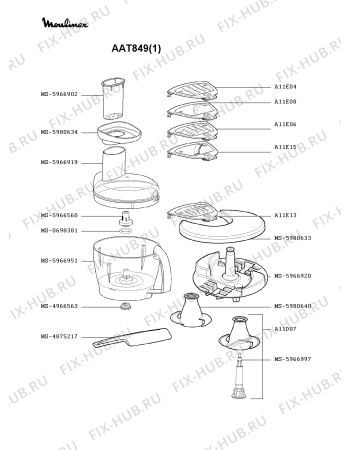 Взрыв-схема кухонного комбайна Moulinex AAT849(1) - Схема узла EP000314.6P3