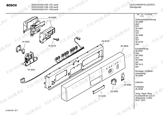 Схема №1 SGS43A52EU с изображением Краткая инструкция для посудомоечной машины Bosch 00582582