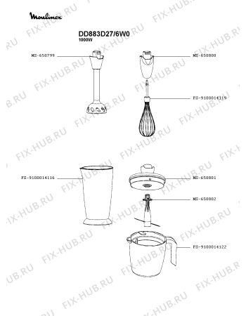 Взрыв-схема блендера (миксера) Moulinex DD883D27/6W0 - Схема узла 3P005699.1P2