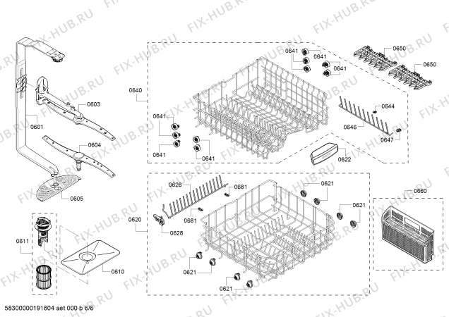 Взрыв-схема посудомоечной машины Bosch SHE3ARB5UC Silence Plus 50dB - Схема узла 06