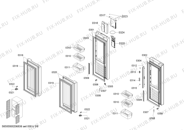 Схема №3 KMF46S50TI, CN FRFC Domestic с изображением Дверь для холодильной камеры Bosch 00717292
