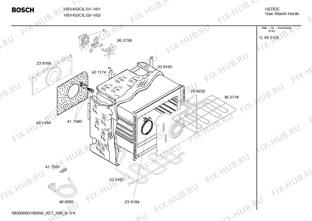 Схема №2 HSV452CIL, Bosch с изображением Инструкция по эксплуатации для плиты (духовки) Bosch 00594867