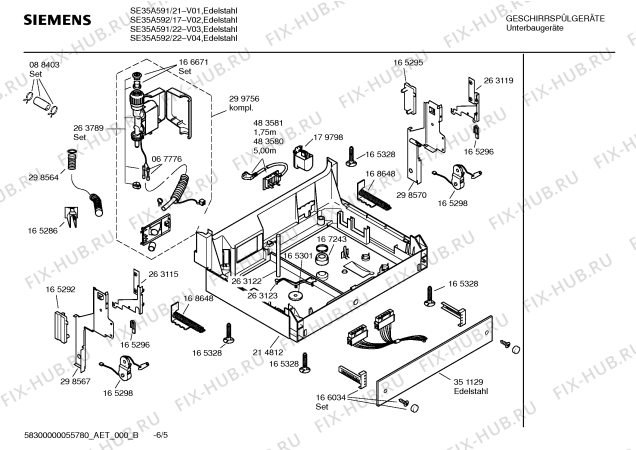 Взрыв-схема посудомоечной машины Siemens SE35A592 - Схема узла 05