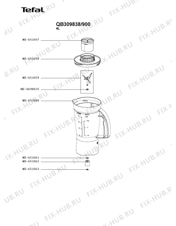 Взрыв-схема кухонного комбайна Tefal QB309838/900 - Схема узла 2P005749.4P3