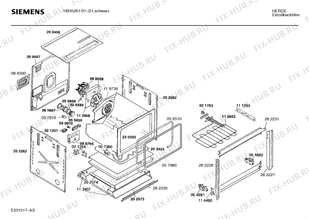 Взрыв-схема плиты (духовки) Siemens HB35261 - Схема узла 02