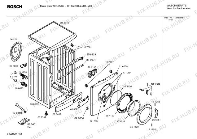 Взрыв-схема стиральной машины Bosch WFO2260GB Maxx plus WFO2260 - Схема узла 02