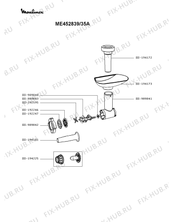 Взрыв-схема мясорубки Moulinex ME452839/35A - Схема узла 0P004971.6P2