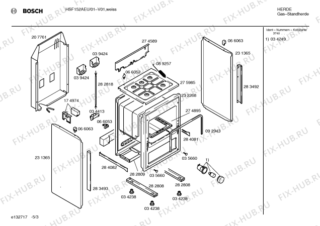 Схема №3 HSF152AEU с изображением Панель для плиты (духовки) Bosch 00351682