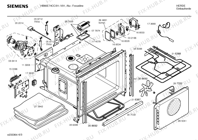 Взрыв-схема плиты (духовки) Siemens HB66E74CC - Схема узла 03