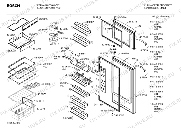 Схема №2 KSU405057O с изображением Вставная полка для холодильника Bosch 00439369
