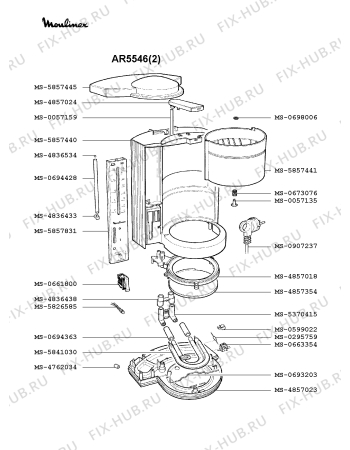 Взрыв-схема кофеварки (кофемашины) Moulinex AR5546(2) - Схема узла NP001665.5P2