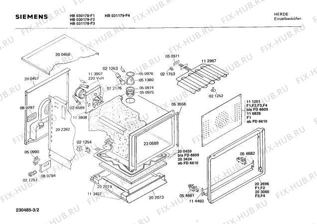 Взрыв-схема плиты (духовки) Siemens HB031179 - Схема узла 02