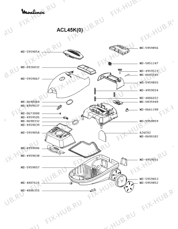 Взрыв-схема пылесоса Moulinex ACL45K(0) - Схема узла SP002224.0P3