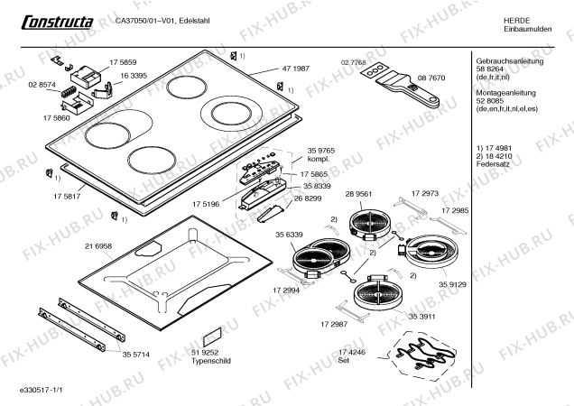 Схема №1 CA37050 с изображением Инструкция по эксплуатации для плиты (духовки) Bosch 00588264