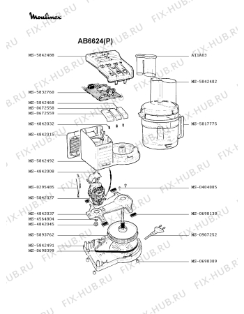 Взрыв-схема кухонного комбайна Moulinex AB6624(P) - Схема узла MP000416.2P2