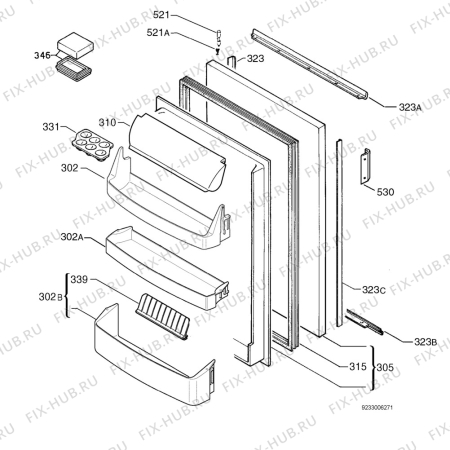 Взрыв-схема холодильника Electrolux ERP1672 - Схема узла Door 003
