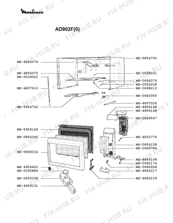 Взрыв-схема микроволновой печи Moulinex AD902F(0) - Схема узла 6P002362.2P3
