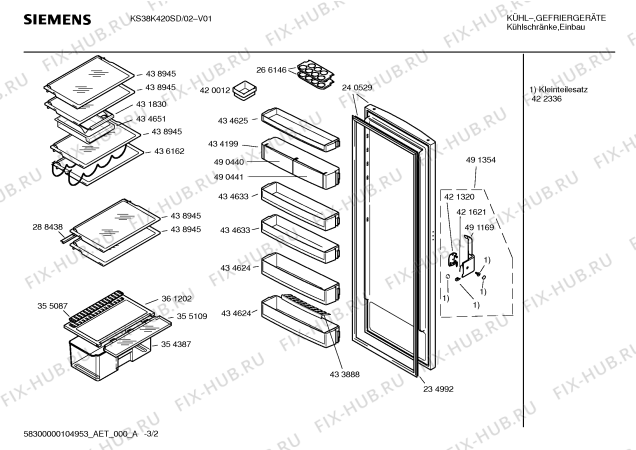 Схема №1 KS38K420SD с изображением Передняя панель для холодильной камеры Siemens 00441437