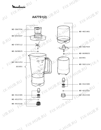 Взрыв-схема кухонного комбайна Moulinex AA77S1(2) - Схема узла 3P000291.9P2