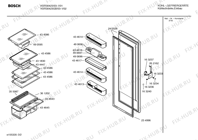 Схема №3 KS30R423GB с изображением Дверь для холодильника Bosch 00240528