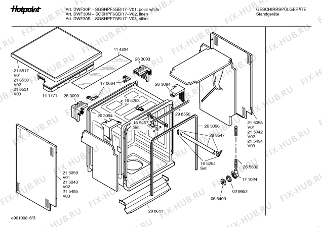 Схема №3 SGSHPE3GB Art.: DWF60S с изображением Столешница для посудомойки Bosch 00216531