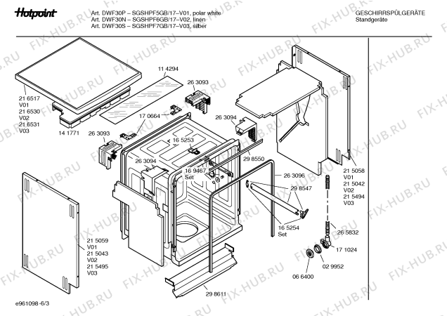 Взрыв-схема посудомоечной машины Hotpoint SGSHPF6GB DWF30N u. DWF33N - Схема узла 03