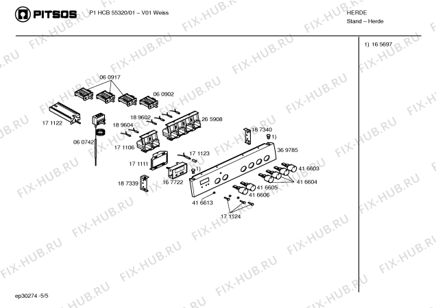 Взрыв-схема плиты (духовки) Pitsos P1HCB55320 - Схема узла 05