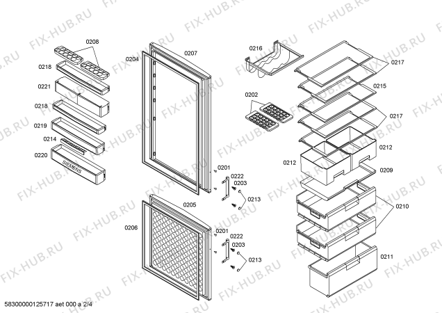 Схема №3 KG46S123 с изображением Дверь для холодильной камеры Siemens 00242083