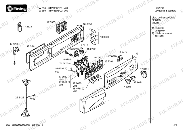 Схема №3 3TW850B TW850 с изображением Панель управления для стиралки Bosch 00358680