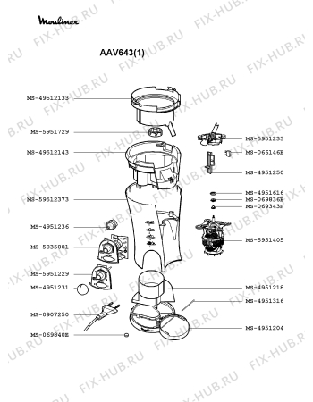 Взрыв-схема соковыжималки Moulinex AAV643(1) - Схема узла KP002691.2P2