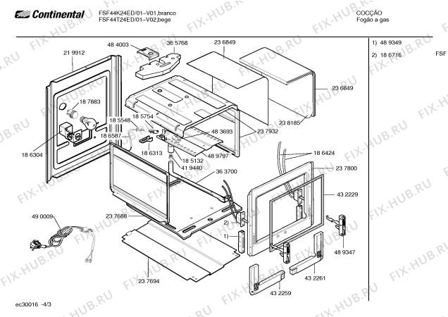 Взрыв-схема плиты (духовки) Continental FSF44K24ED - Схема узла 03