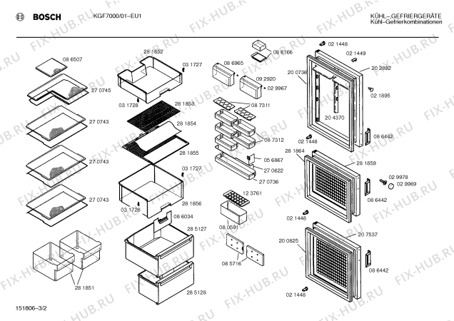 Взрыв-схема холодильника Bosch KGF7000 - Схема узла 02
