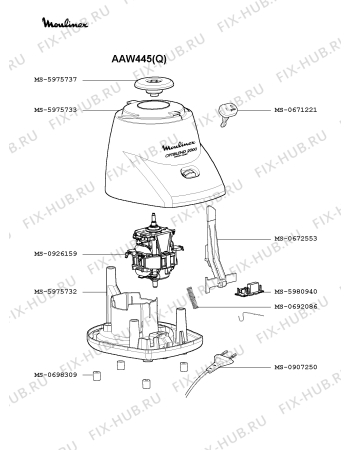 Взрыв-схема блендера (миксера) Moulinex AAW445(Q) - Схема узла 8P001196.0P2